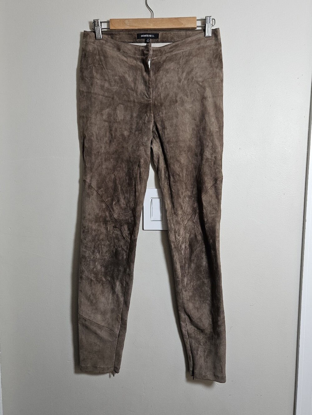 Lafayette 148 New York Leather Skinny Pants Size 4 Brown Suede